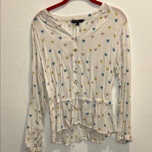 Velvet Heart White Blouse with Colorful Heart Pattern